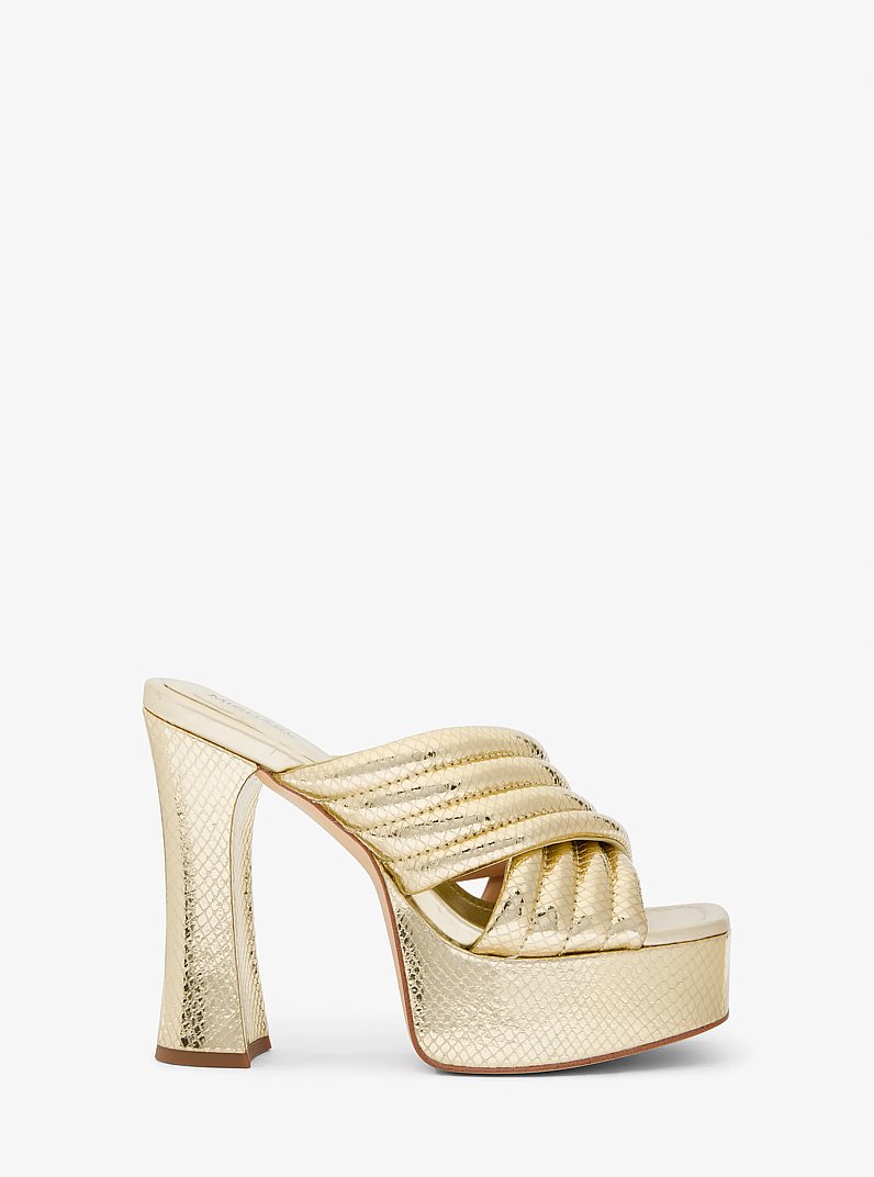 Portia Quilted Metallic Snake Embossed Leather Platform Sandal