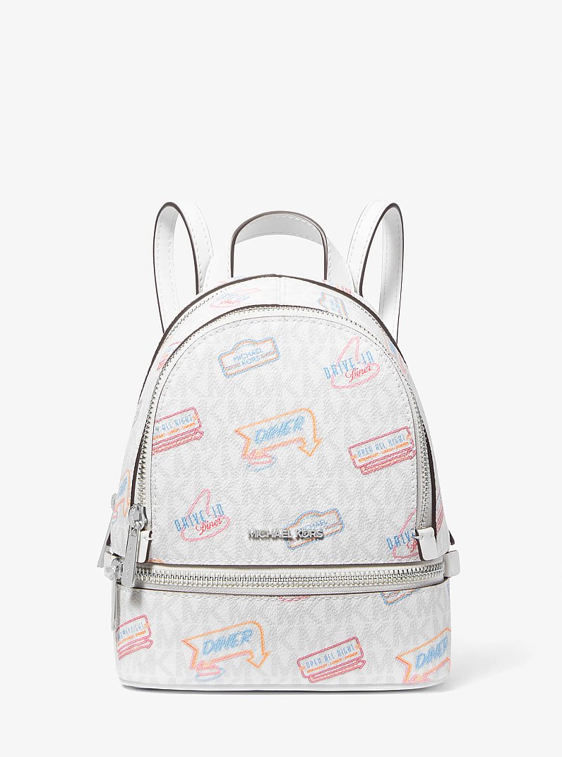 Rhea Extra-Small Printed Signature Logo Backpack in OPTIC WHITE | Michael Kors