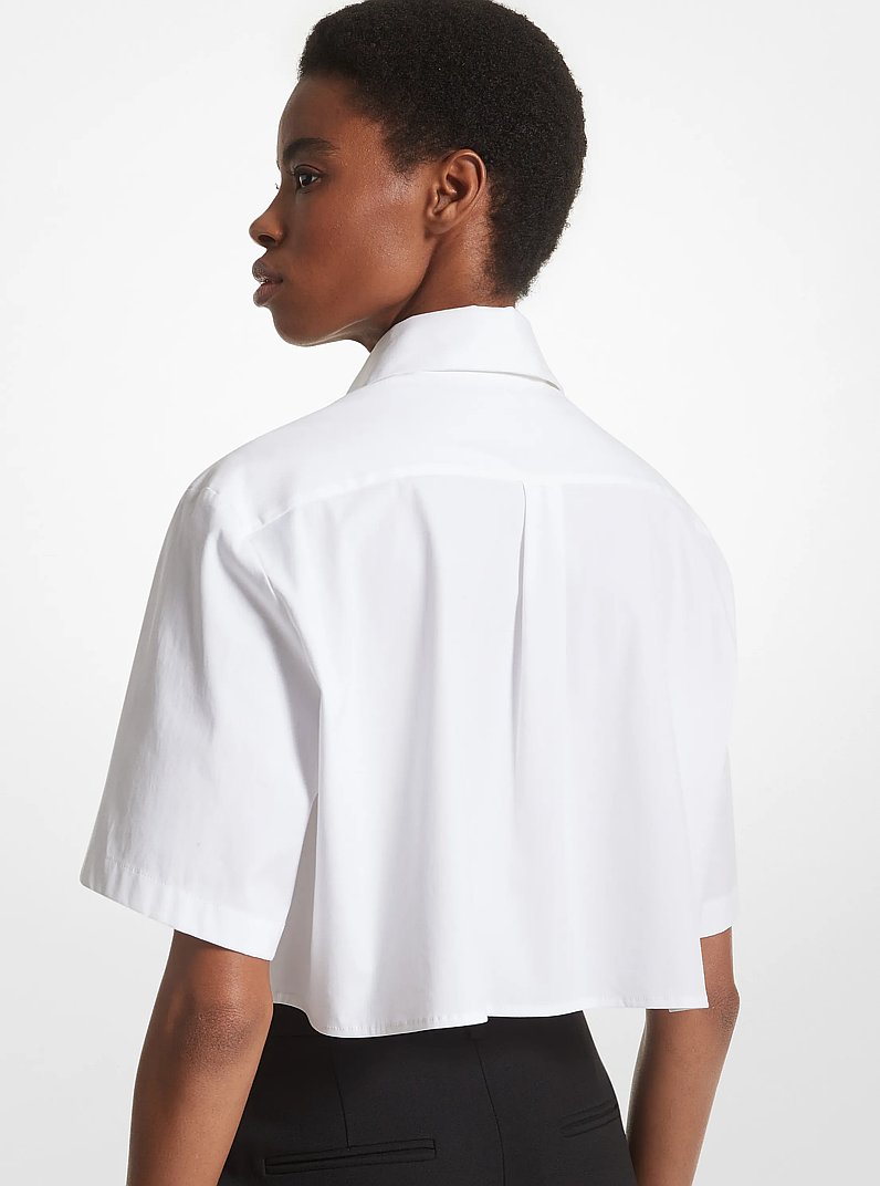 Stretch Cotton Poplin Cropped Shirt in OPTIC WHITE | Michael Kors