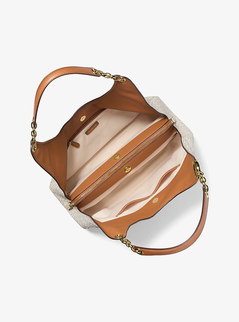 Ellie Large Signature Logo Shoulder Bag in VANILLA/ACORN | Michael Kors