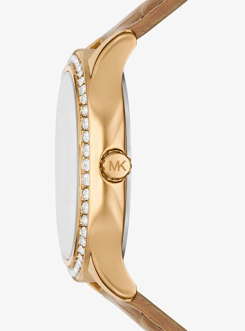 Reloj Sage en tono dorado con incrustaciones y correa de piel con motivo de cocodrilo en relieve in CACAHUETE | Michael Kors