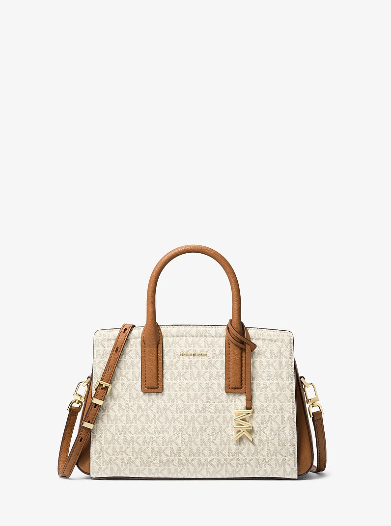 Laila Small Signature Logo Satchel in VANILLA/ACORN | Michael Kors