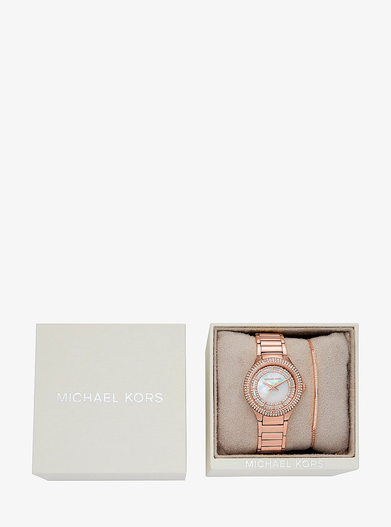 Mini Sylvia Pav&eacute; Rose Gold-Tone Watch and Bracelet Gift Set in ROSE GOLD | Michael Kors