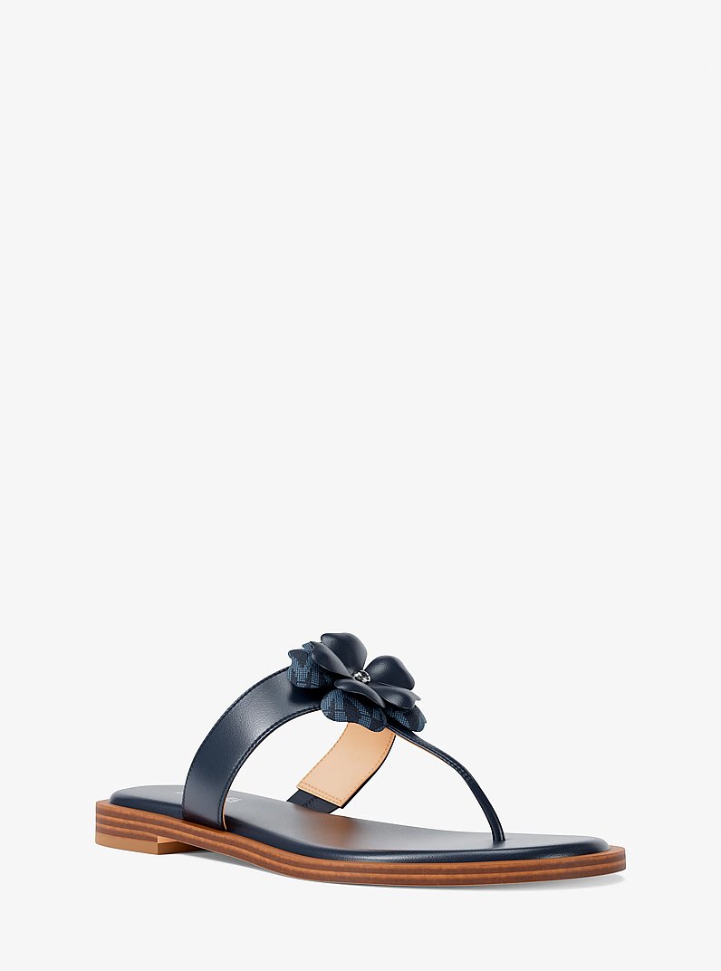Callie Embellished Signature Logo Trim Thong Sandal in NAVY | Michael Kors