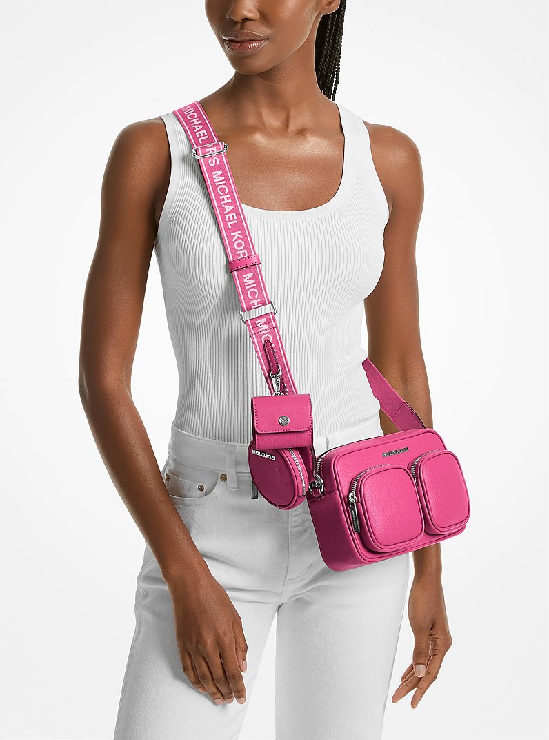 Jet Set Leather Medium Crossbody Bag with Case for Apple Airpods Pro&reg; in DRAGONFRUIT | Michael Kors