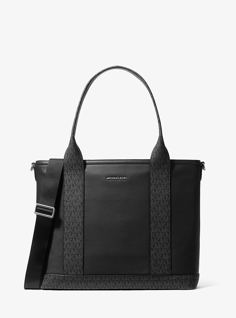 Hudson Leather and Signature Logo Work Tote Bag in BLACK | Michael Kors