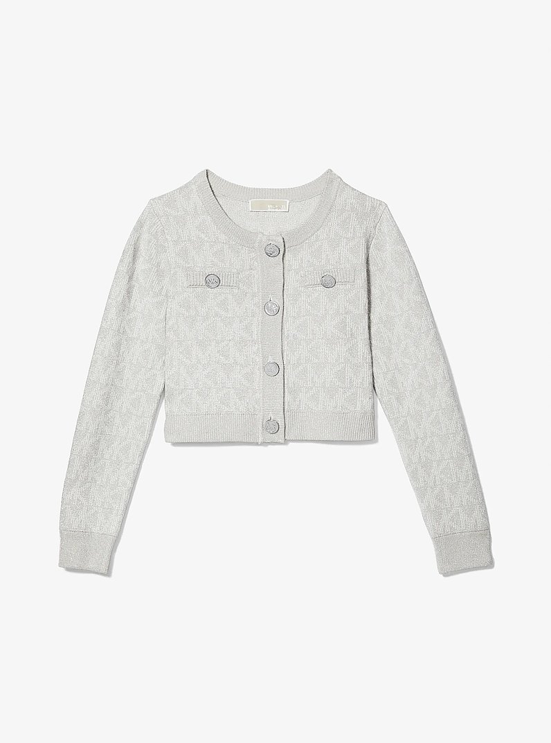 Logo Jacquard Cardigan in PALE GREY | Michael Kors
