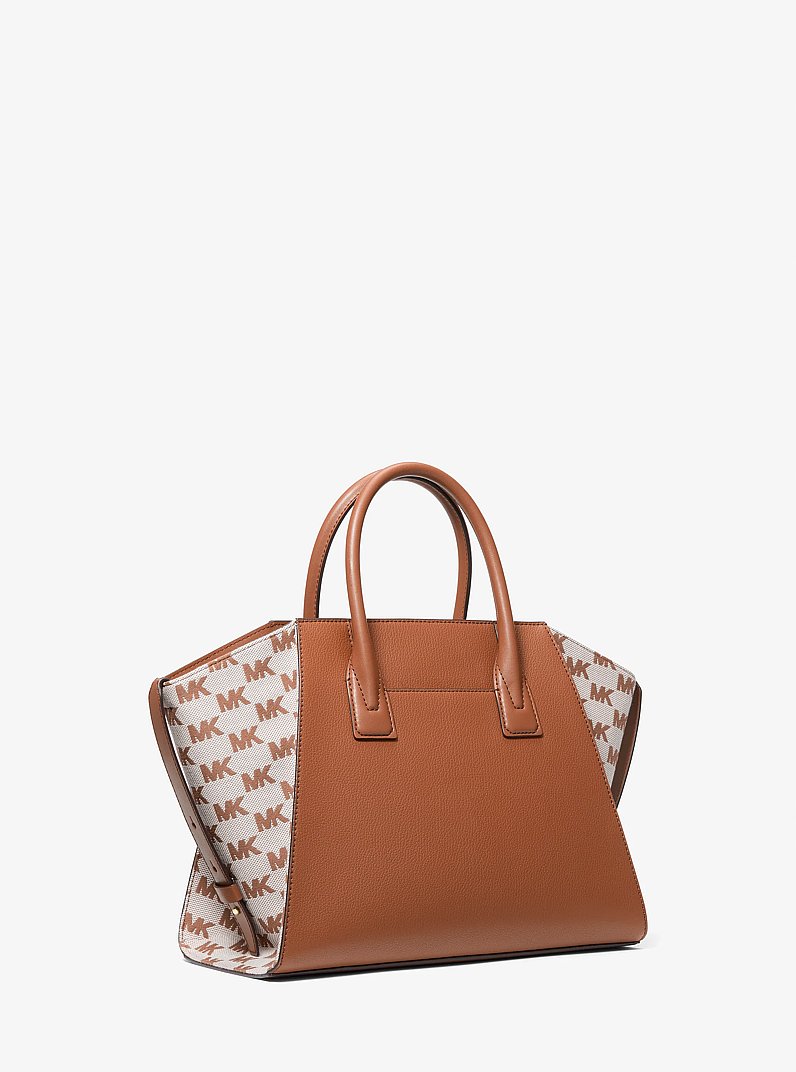 Avril Large Leather and Logo Jacquard Satchel in LUGGAGE - Sale