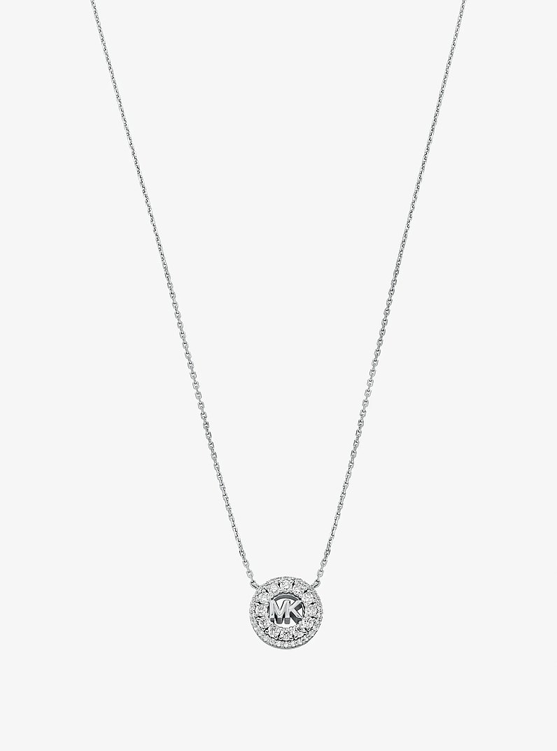 Fulton Precious Metal-Plated Pav&eacute; Logo Charm Necklace in SILVER | Michael Kors