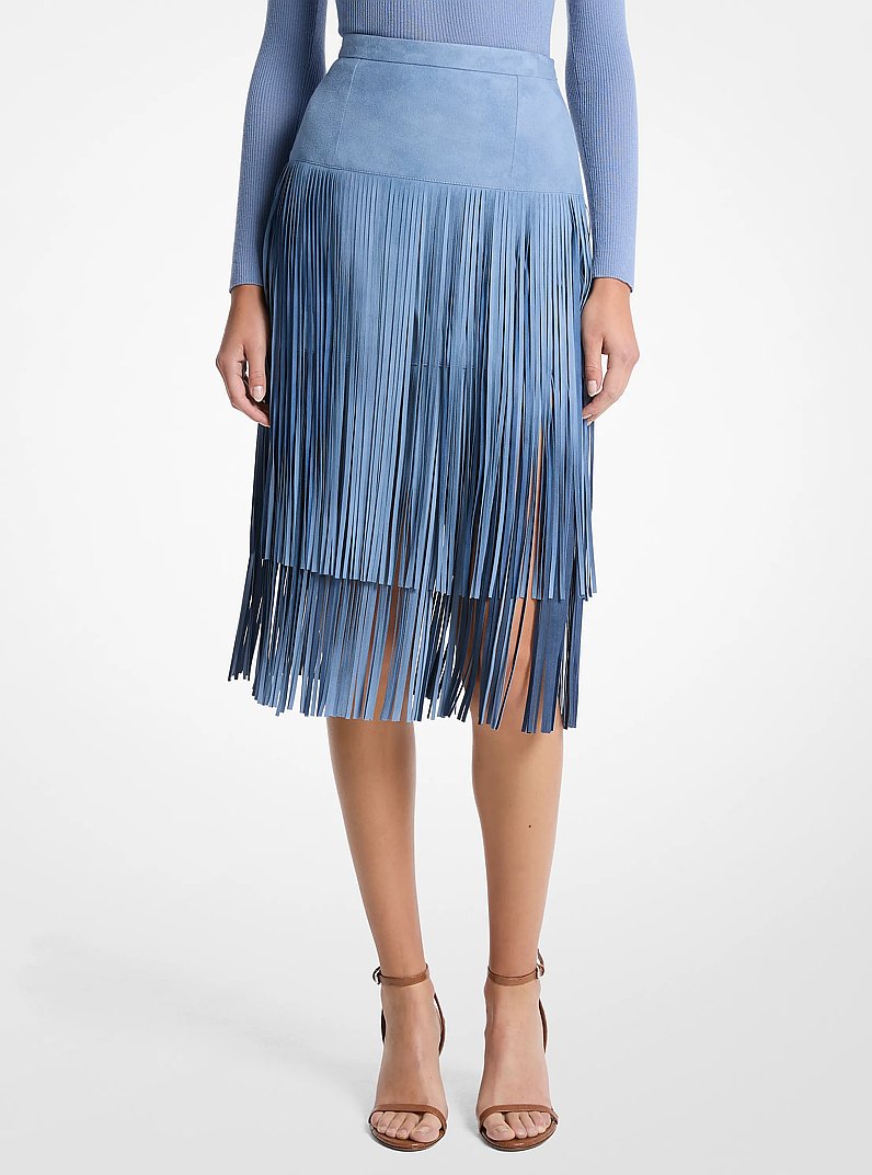 Fringed Suede Skirt in LAKE | Michael Kors
