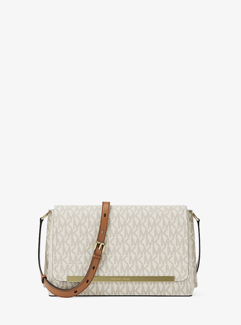 Evelyn Medium Signature Logo Crossbody Bag in VANILLA/ACORN  display picture 1