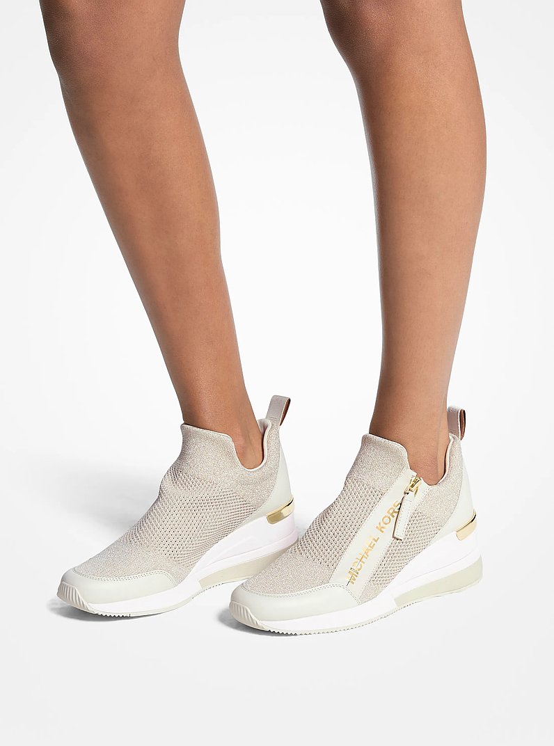 Willis Metallic Stretch Knit Trainer in CHAMPAGNE | Michael Kors