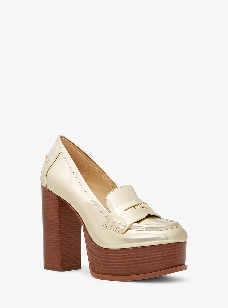 Eden Metallic Leather Platform Loafer in PALE GOLD | Michael Kors