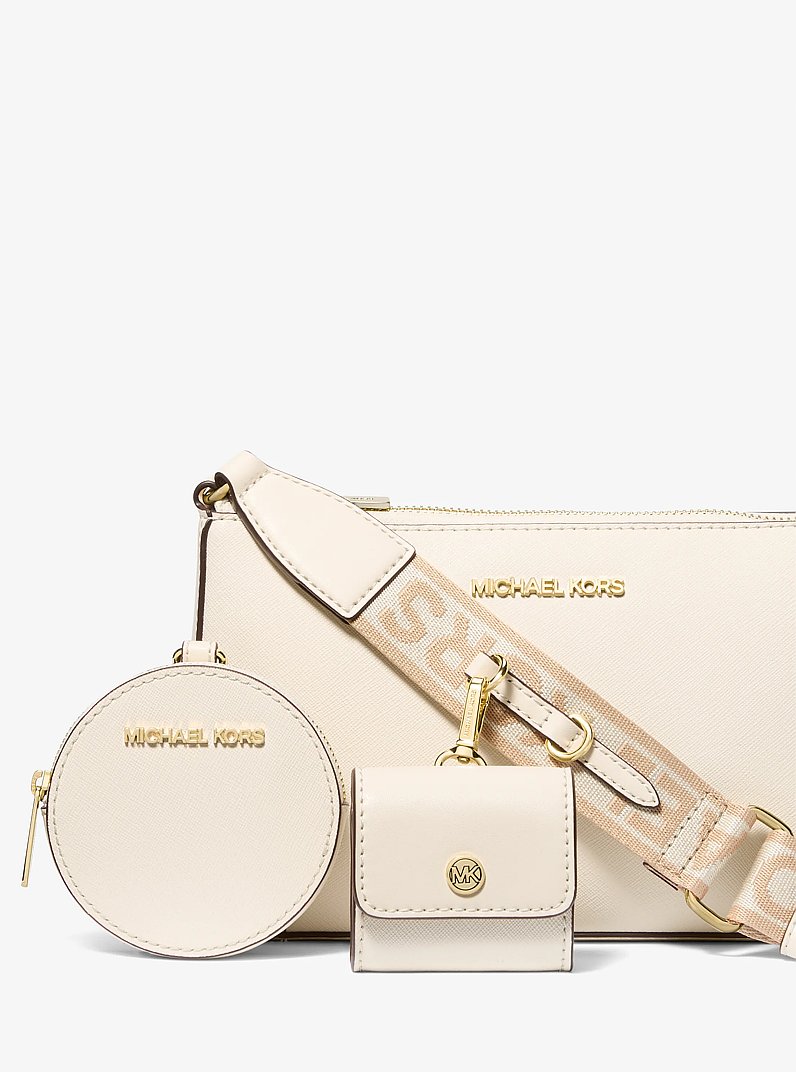 Jet Set Saffiano Leather Crossbody Bag with Case for Apple Airpods Pro in LT CREAM | Michael Kors