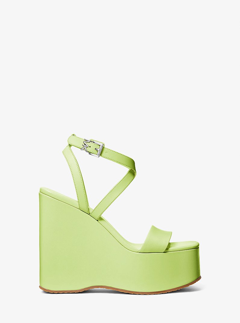 Paola Leather Wedge Sandal in BRT LIMEADE | Michael Kors