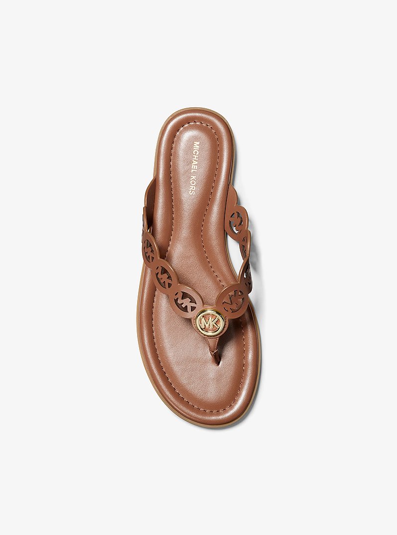 Janie Perforated Logo Leather Sandal in LUGGAGE | Michael Kors