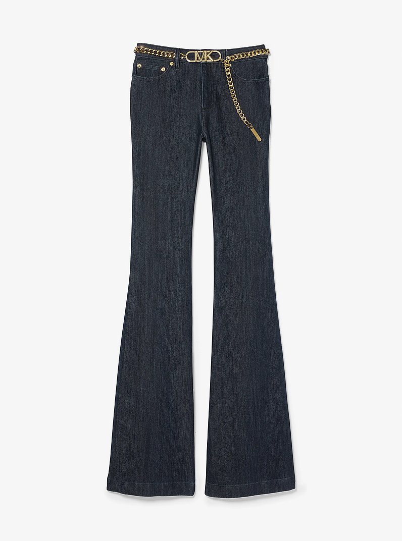 Stretch Denim Belted Flared Jeans in RINSE | Michael Kors