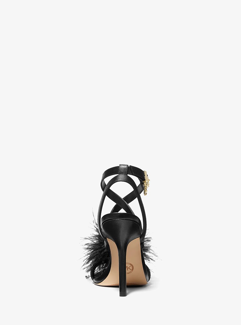 Whitby Feather Trim Leather Sandal in BLACK | Michael Kors