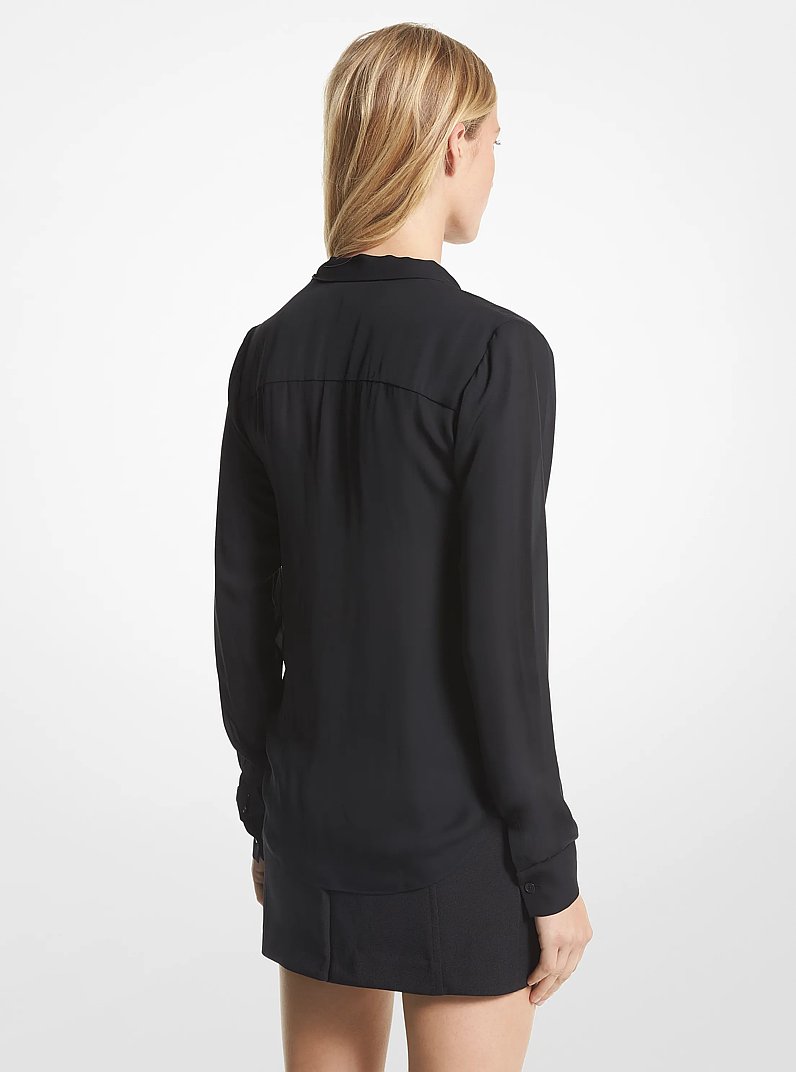 Blusa in misto viscosa con colletto con nastro in NERO | Michael Kors