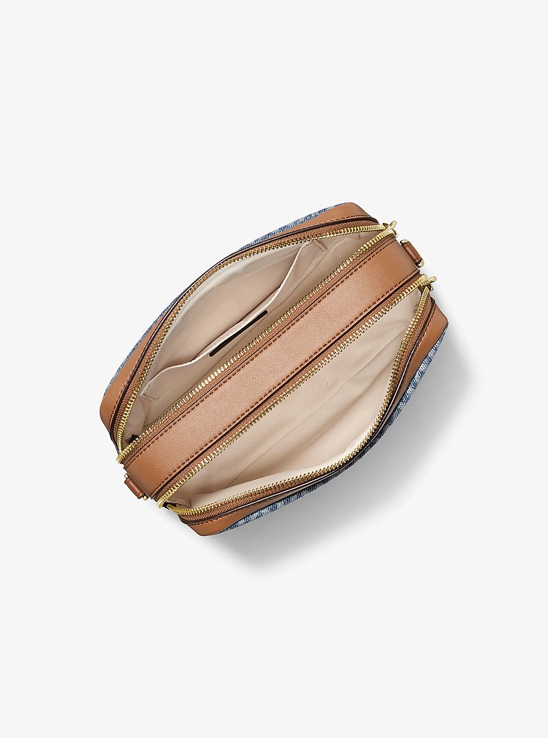 Bryant Medium Logo Jacquard Denim Camera Crossbody Bag in NEW HORIZON | Michael Kors