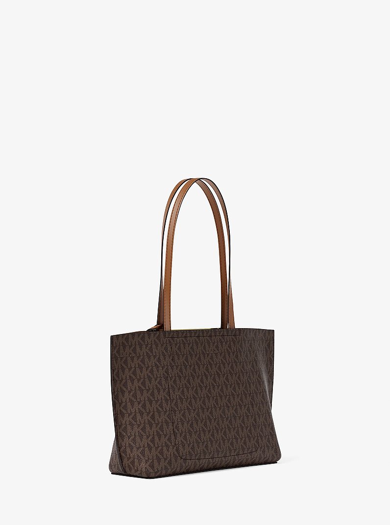 Evelyn Small Signature Logo Tote Bag in BRN/ACORN | Michael Kors