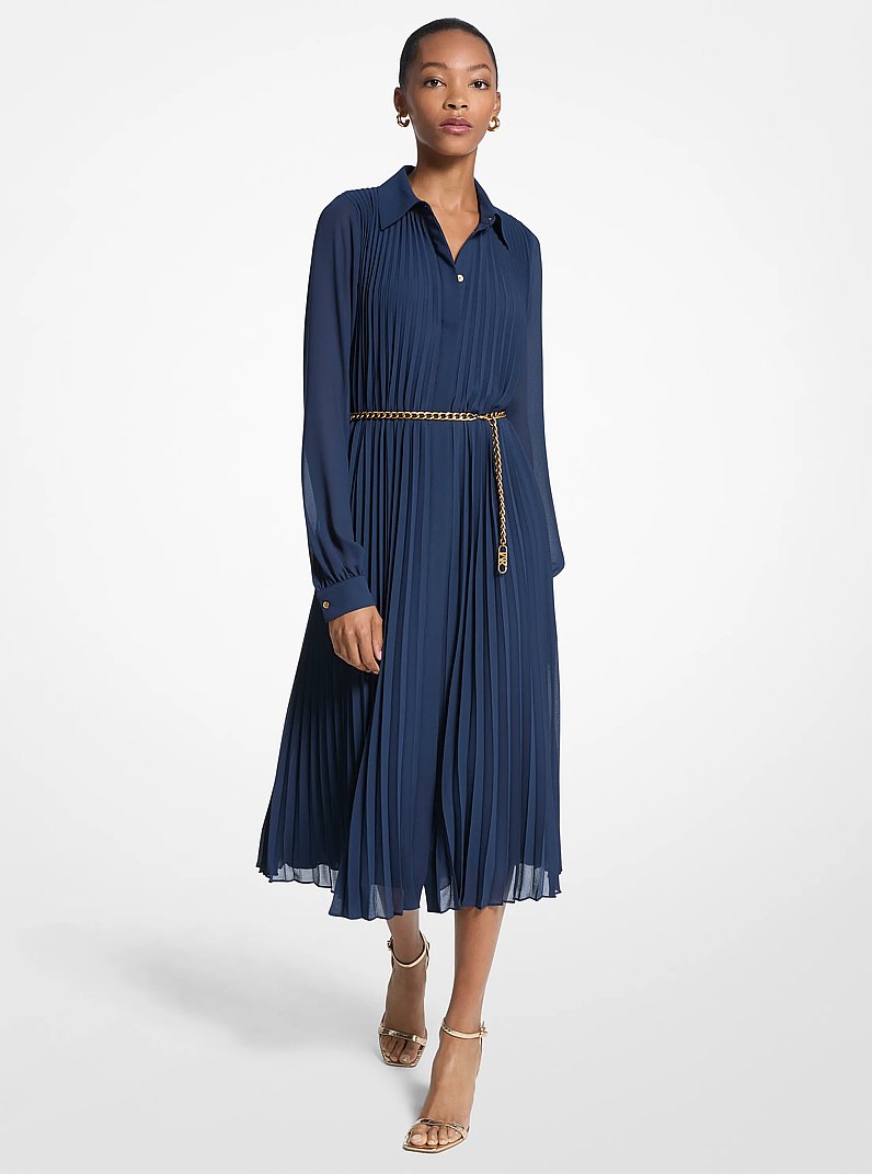 Plissiertes Hemdkleid aus Georgette in MIDNIGHTBLUE | Michael Kors