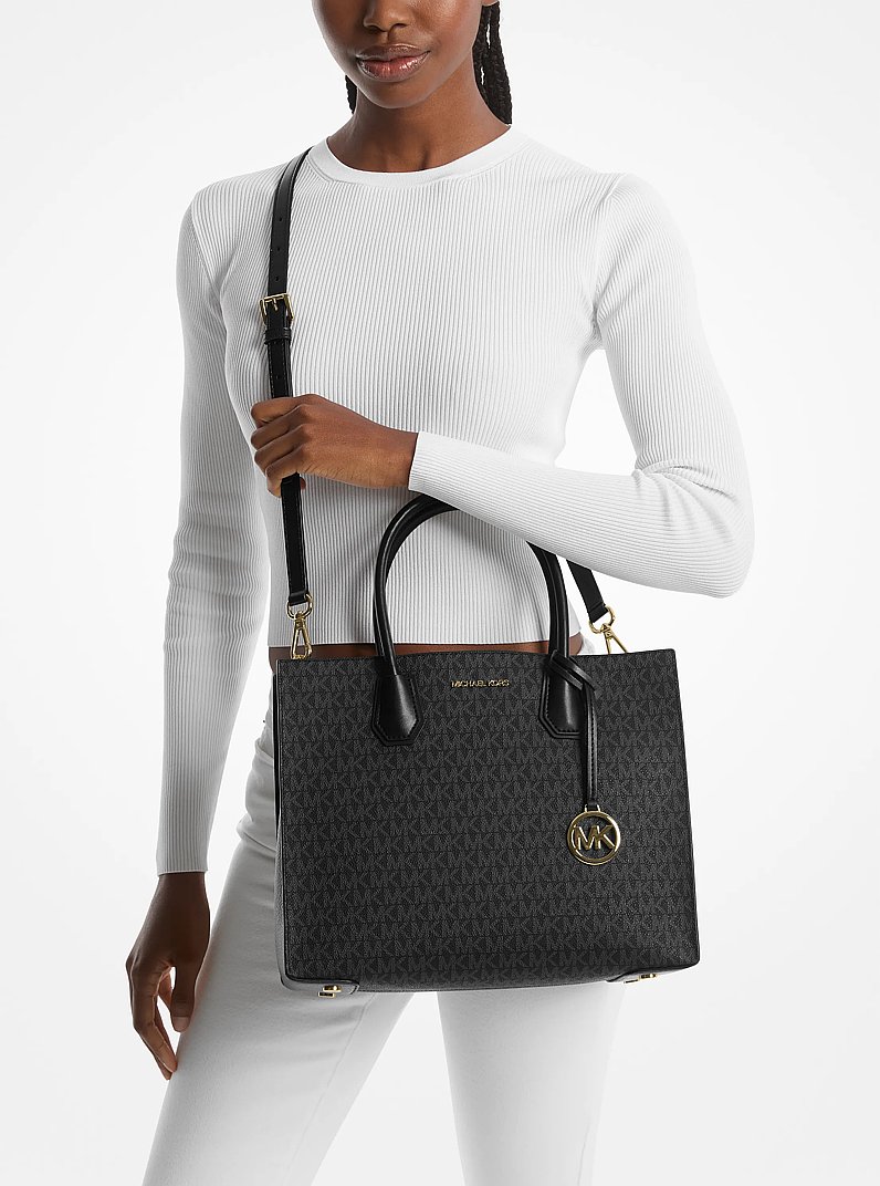 Mercer Large Logo Accordion Tote Bag in BLACK | Michael Kors