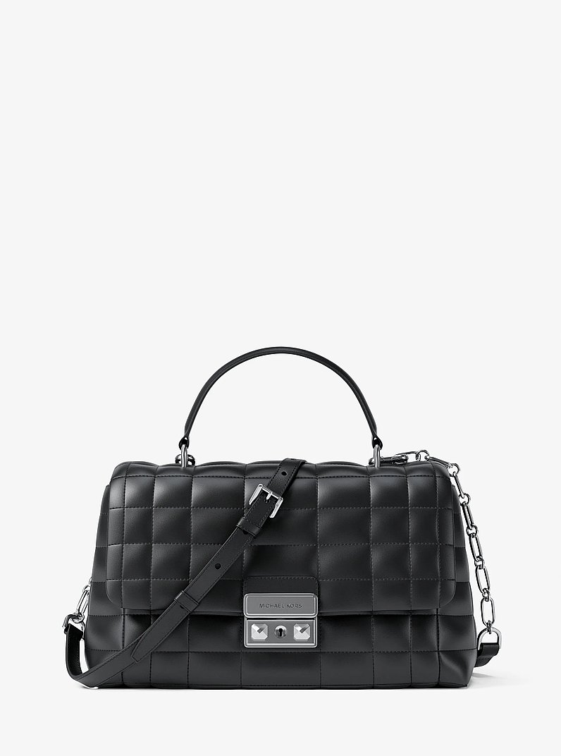 Tribeca Medium Quilted Leather Satchel in BLACK | Michael Kors