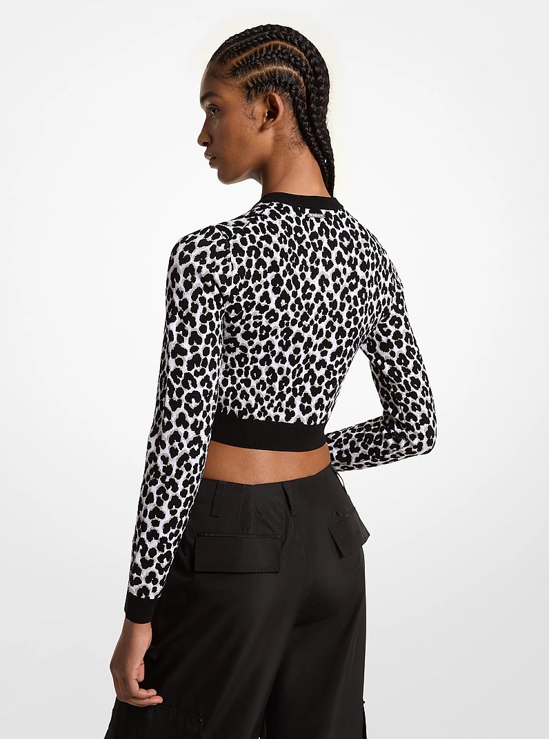 Leopard Jacquard Knit Zip Cardigan in ALUMINUM | Michael Kors
