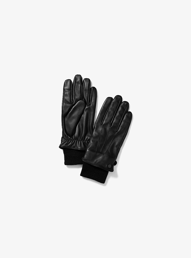 Leather Gloves in BLACK | Michael Kors