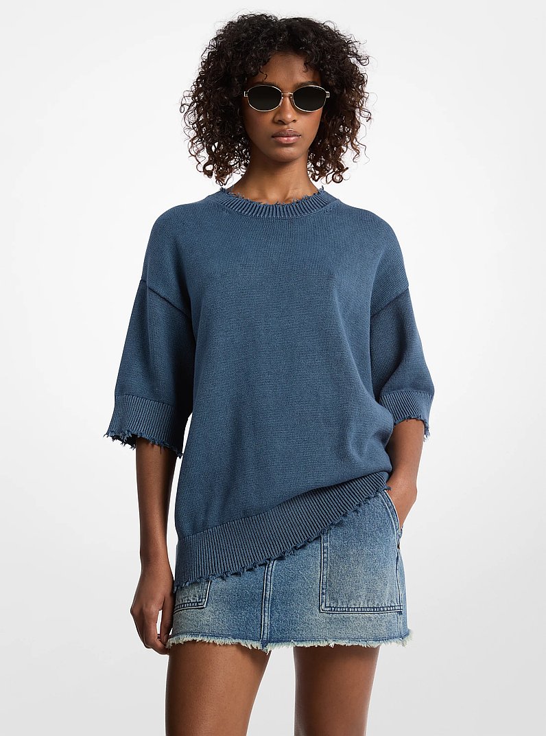 Distressed Garment-Dyed Cotton and Cashmere Blend Sweater in UNION WASH | Michael Kors