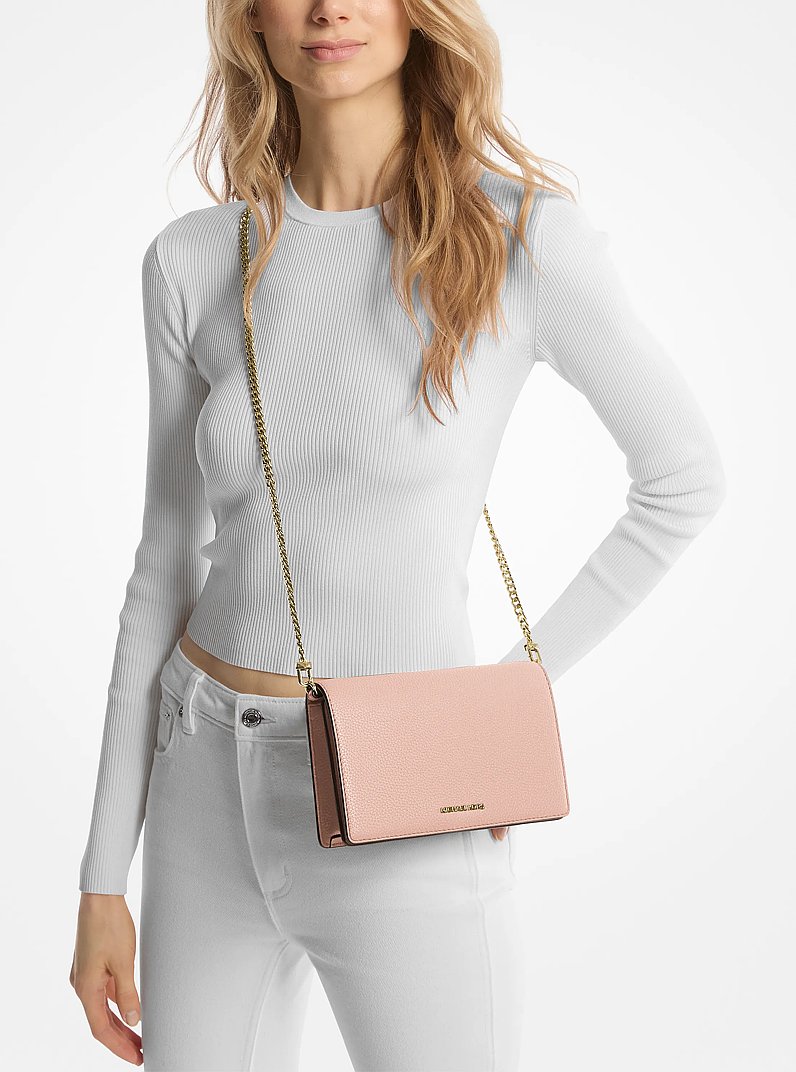 Jet Set Medium Pebbled Leather Crossbody Bag in SOFT PINK | Michael Kors
