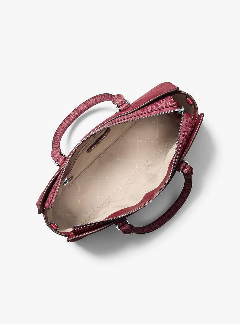 Arden Medium Signature Logo Top-Zip Satchel in MAROON | Michael Kors
