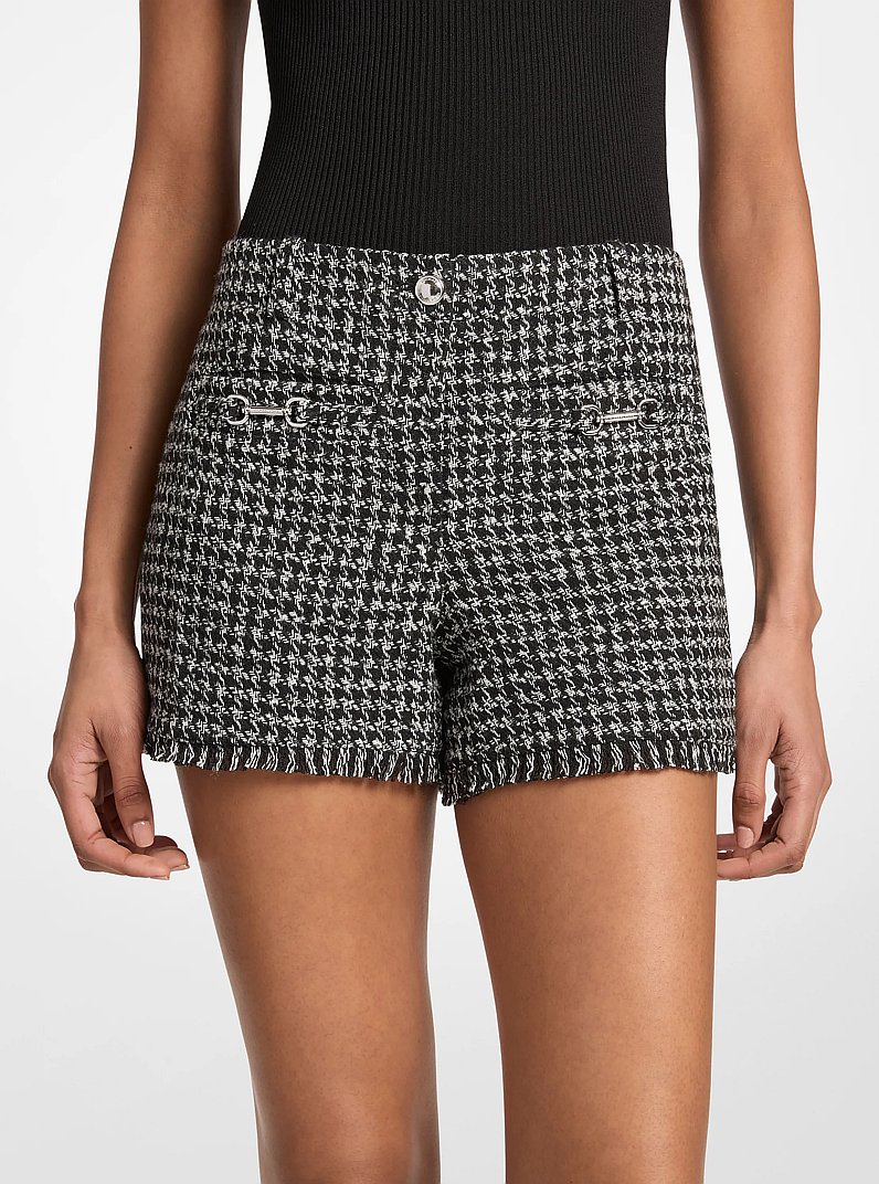 Houndstooth Jacquard Frayed Shorts in BLACK | Michael Kors