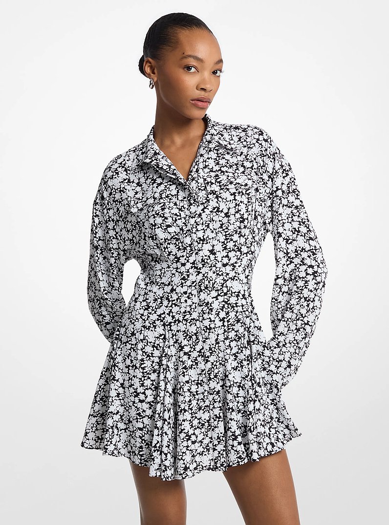 Floral Print Satin Back Crepe Shirtdress in WHITE | Michael Kors