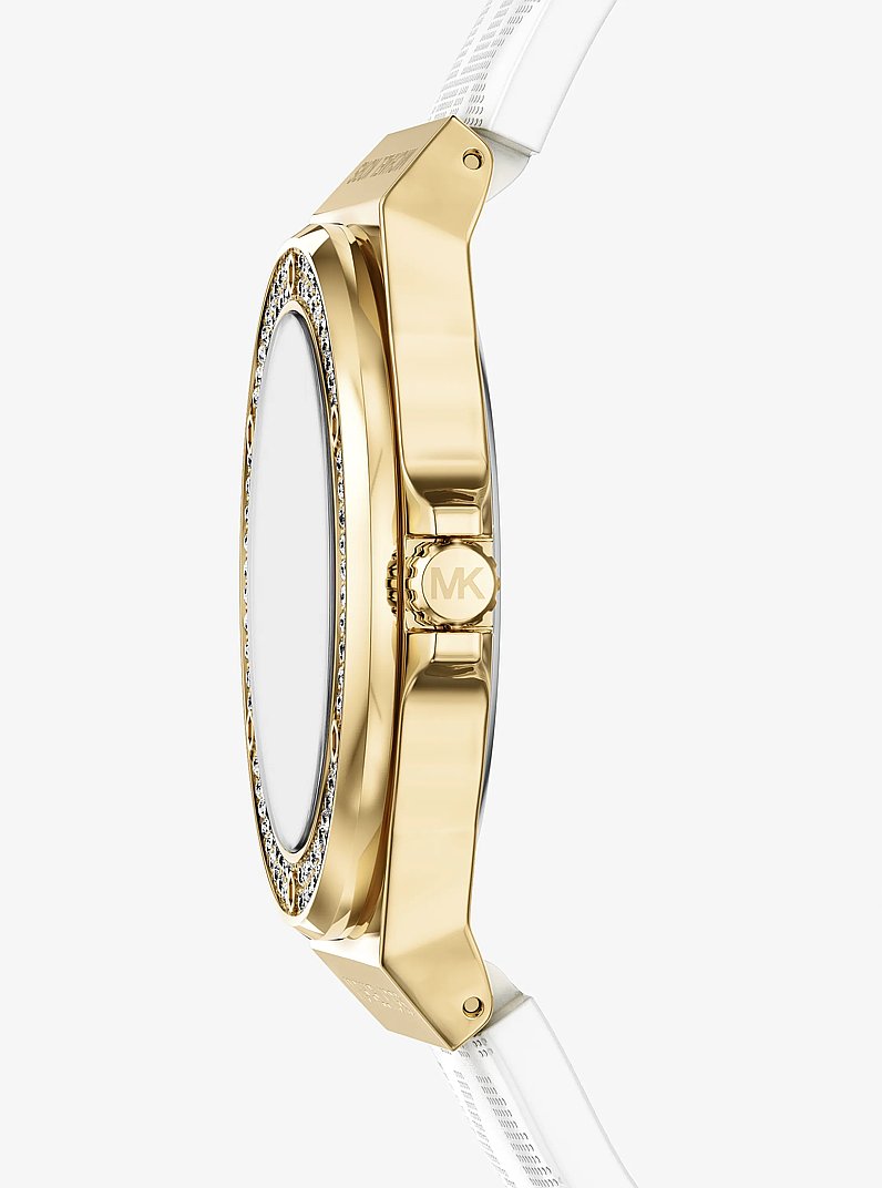 Reloj Lennox en tono dorado con pav&eacute; y tira de silicona con logotipo in DORADO | Michael Kors