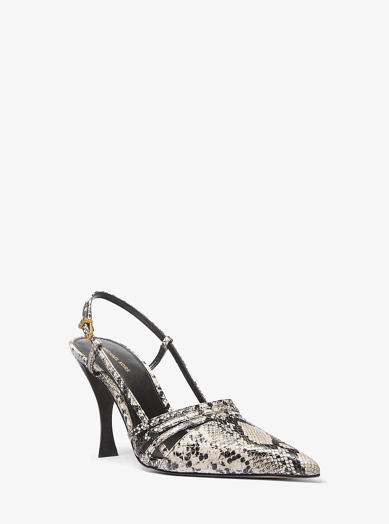 Haisley Snake Embossed Leather Slingback Pump in NATURAL | Michael Kors