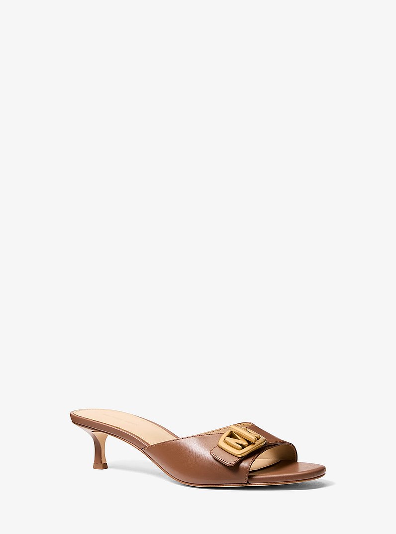 Bryant Leather Kitten Sandal in LUGGAGE | Michael Kors