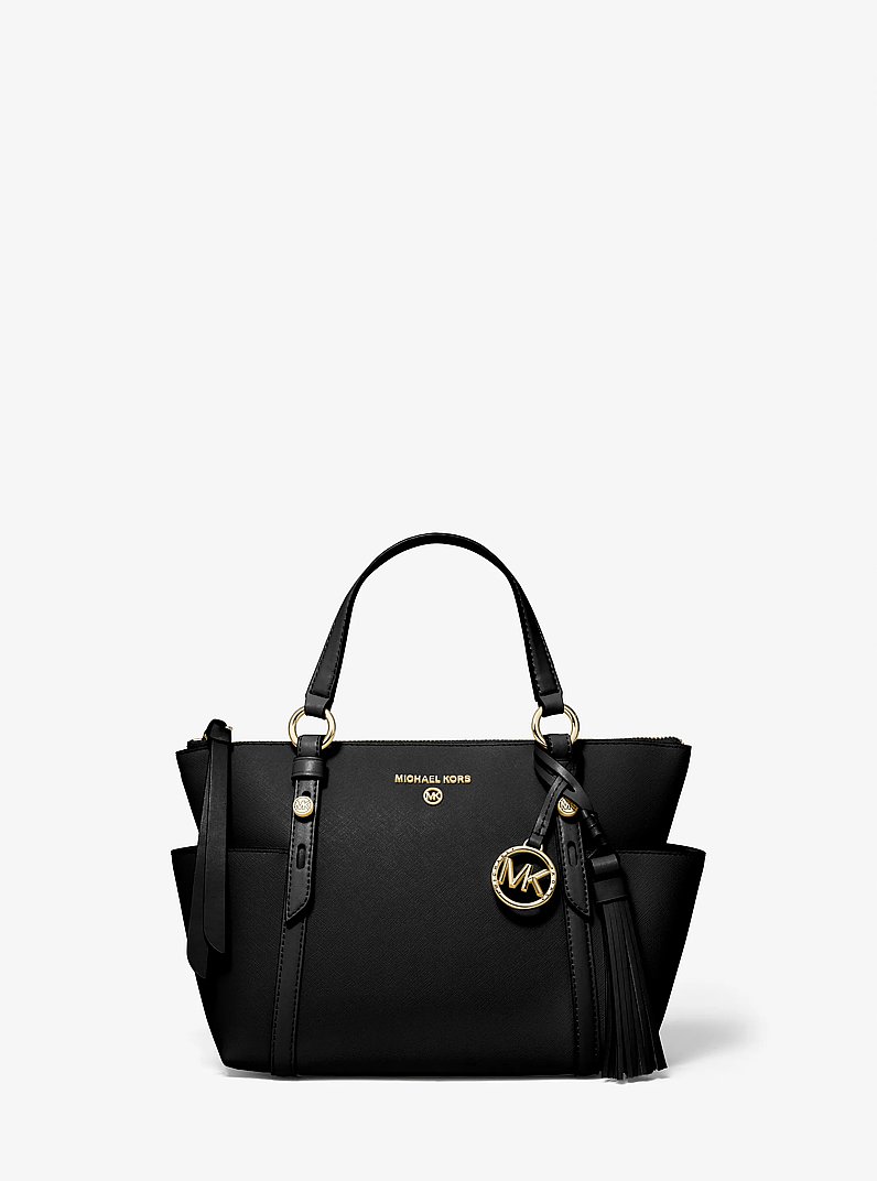 Sullivan Small Saffiano Leather Top-Zip Tote Bag in BLACK