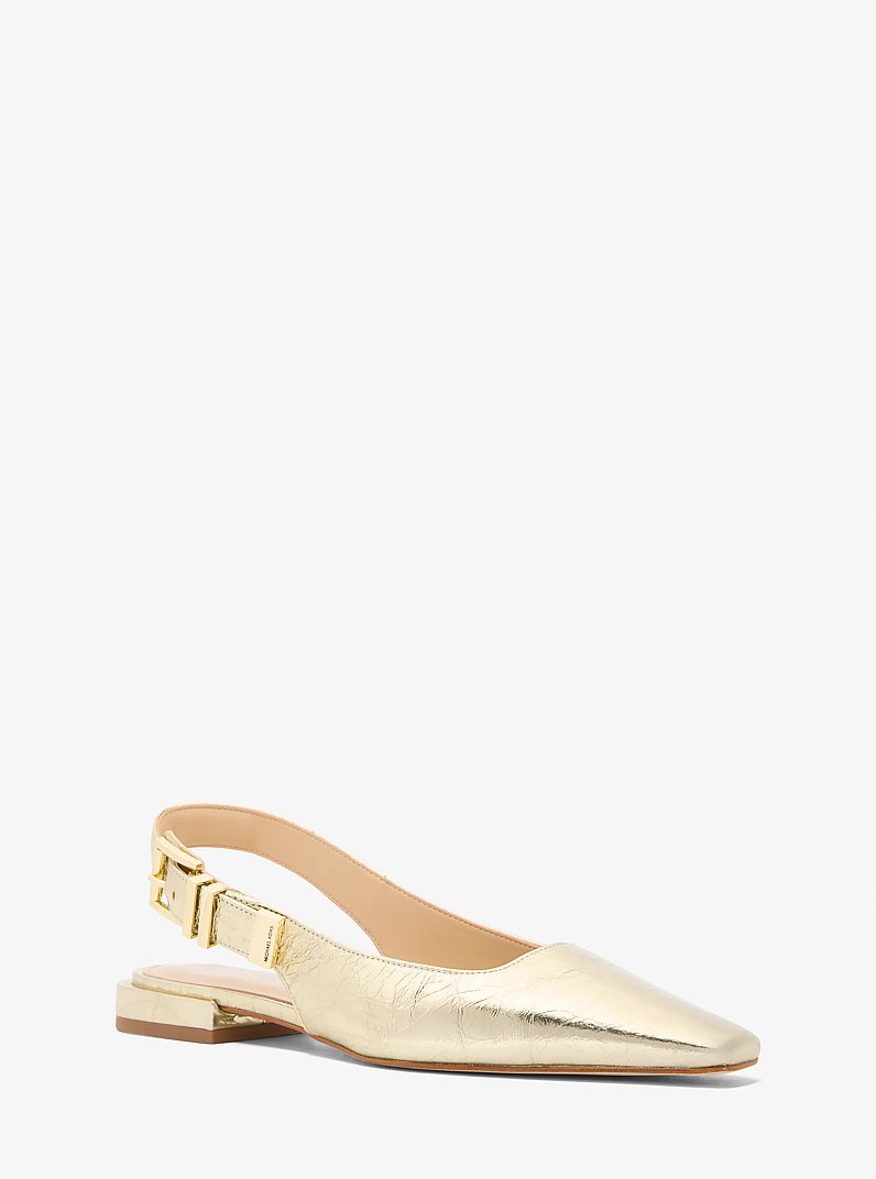 Darrington Metallic Crackled Leather Flat in PALE GOLD | Michael Kors