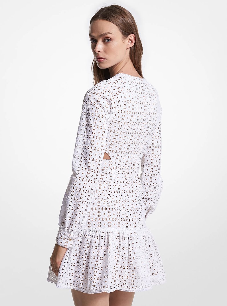Cotton Eyelet Cutout Mini Dress in WHITE | Michael Kors