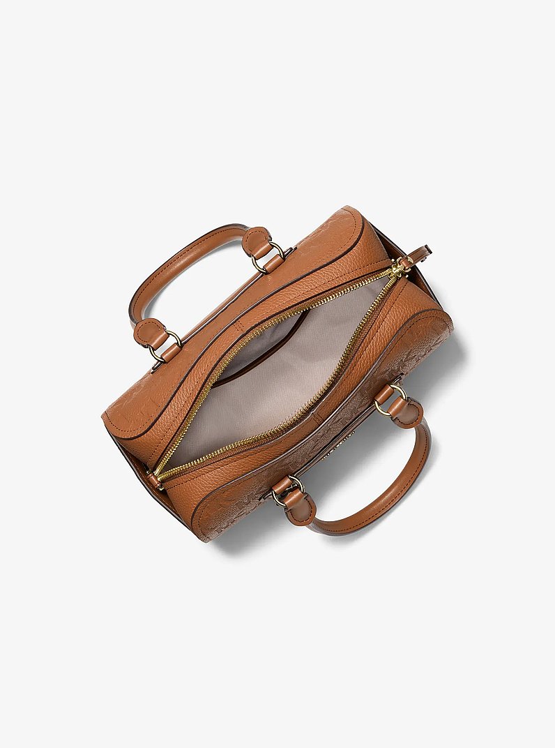 Jet Set Travel Extra-Small Logo Embossed Leather Duffel Crossbody Bag in LUGGAGE | Michael Kors