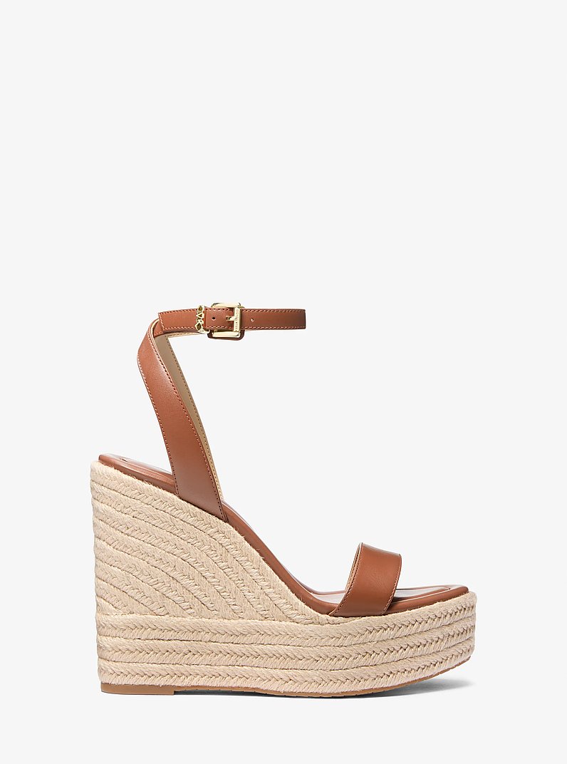 Leighton Leather Wedge Sandal in LUGGAGE | Michael Kors