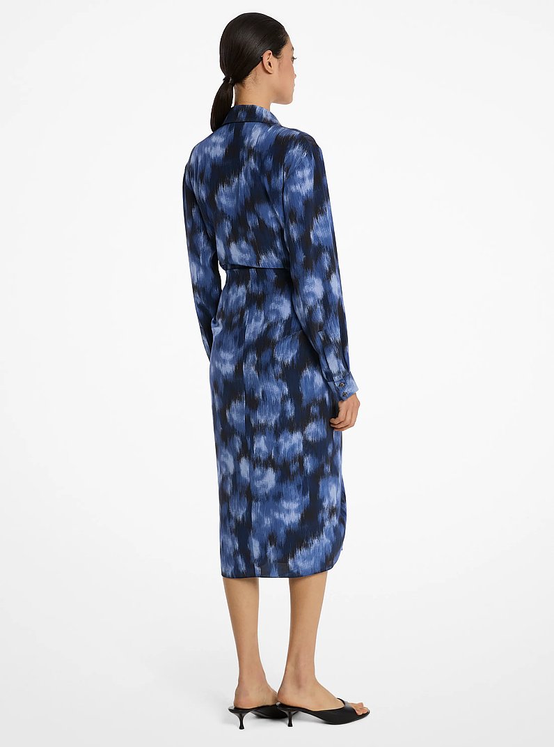 Floral Silk Crepe De Chine Shirtdress in RIVIERA/BLACK | Michael Kors