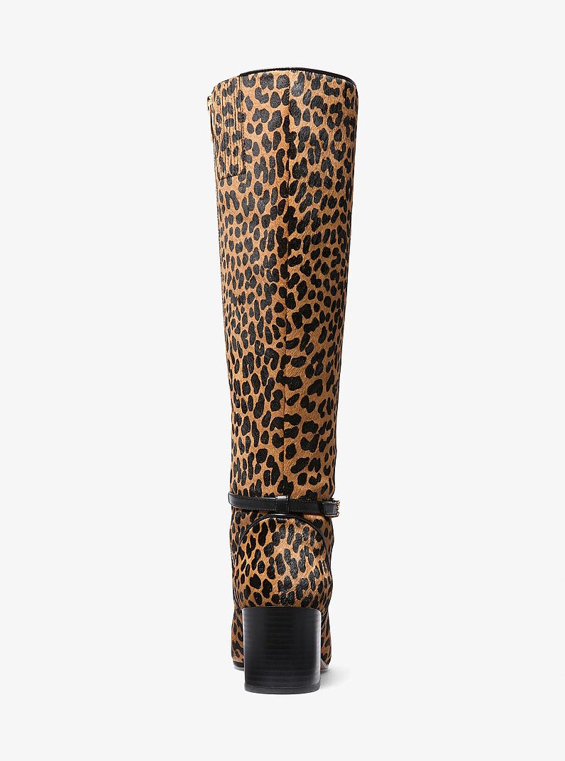 Ella Leopard Print Calf Hair Wide Calf Block Heel Boot in DEER MULTI | Michael Kors