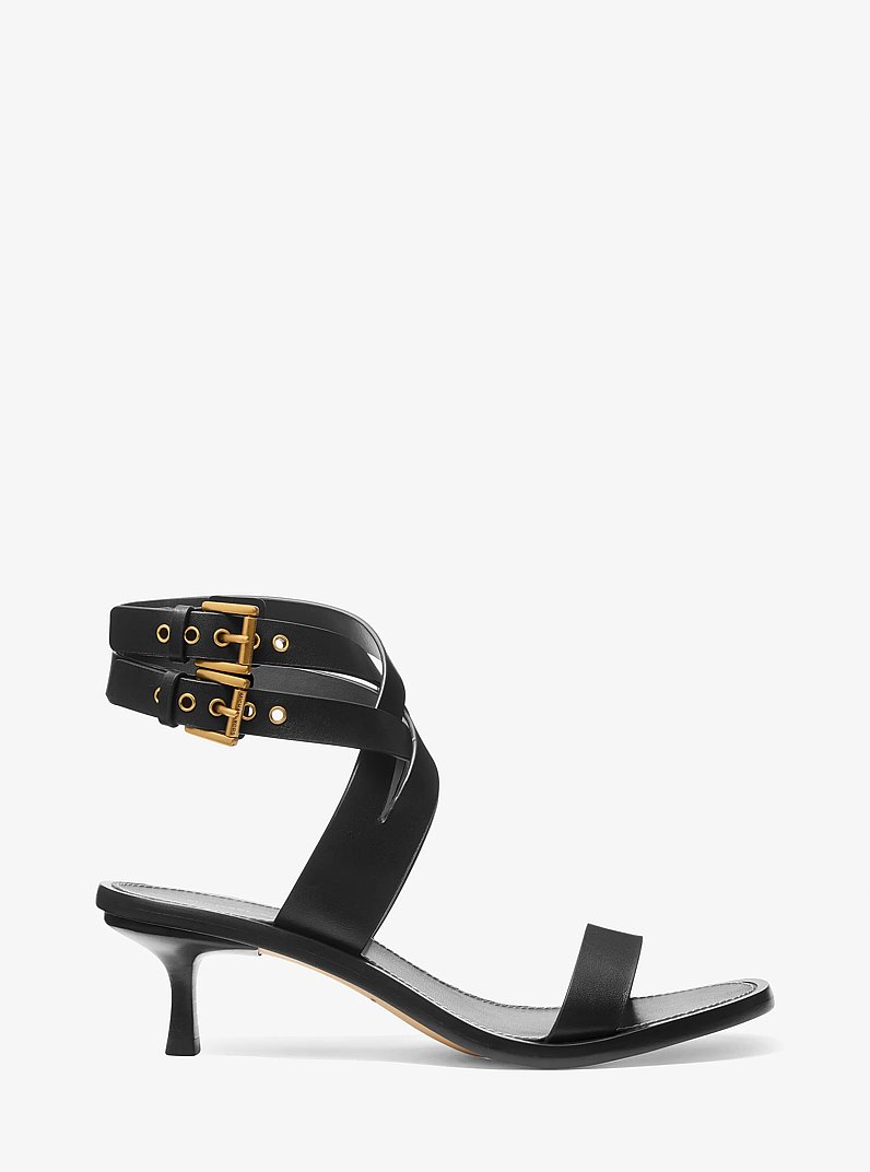 Irene Leather Kitten Heel Sandal in BLACK | Michael Kors