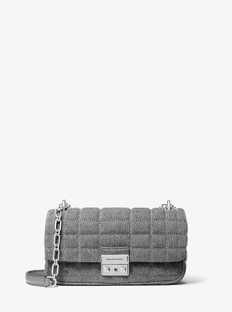 Tribeca Small Quilted Denim Shoulder Bag in ANTHRACITE | Michael Kors