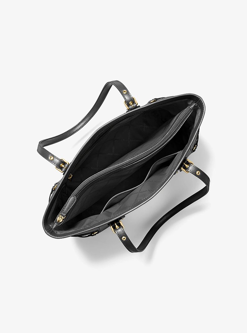 Voyager Small Crossgrain Leather Tote Bag in BLACK - Sale