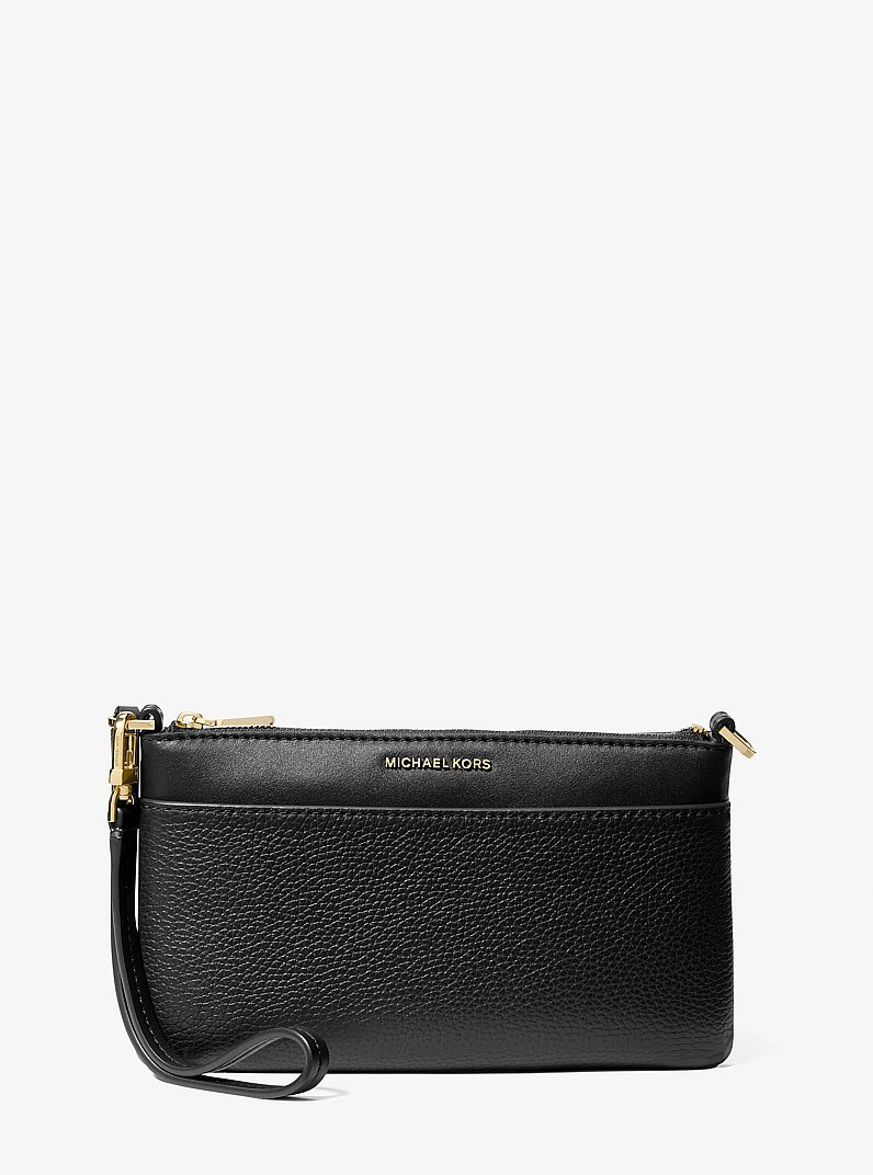 Jet Set Medium Pebbled Leather Wristlet in BLACK | Michael Kors