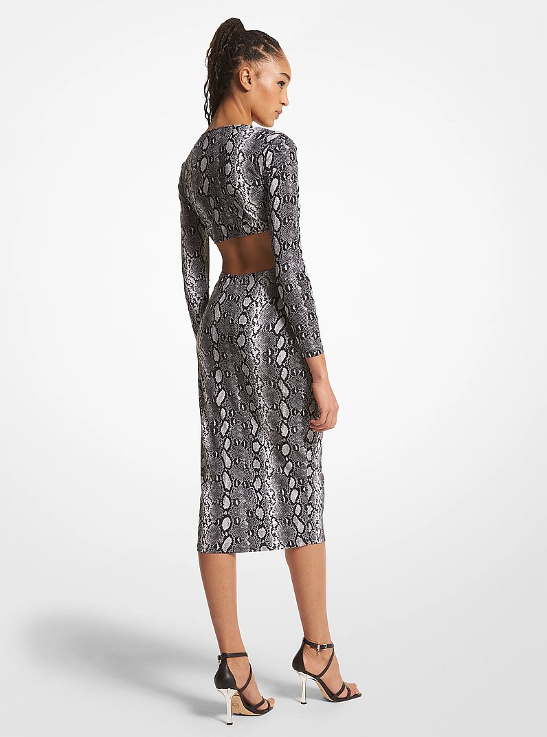 Snake Print Matte Jersey Cutout Dress in BLACK | Michael Kors